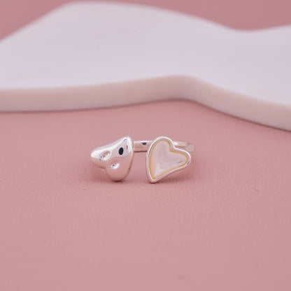 Silver Heart Ring with White Enamel Accent