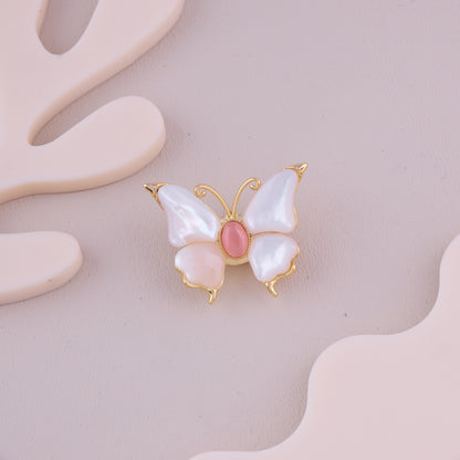 Pink & White Butterfly Brooch