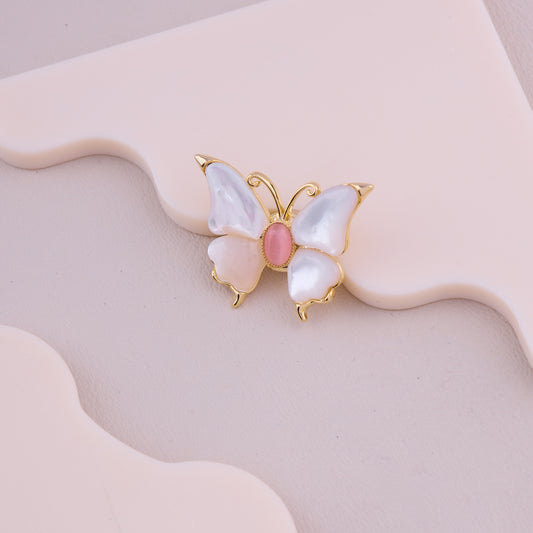 Pink & White Butterfly Brooch