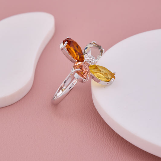 Colorful Petal Silver Ring