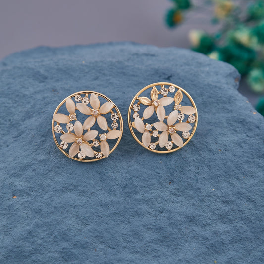 Round Floral Stud Earrings with Cream Petals