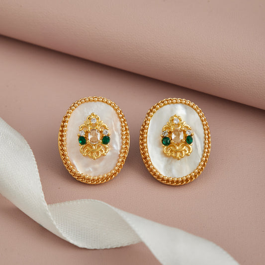 Gold Earrings with Colorful Gemstones & Ribbon Detail – Luxurious Charm