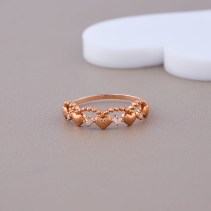 Gold Diamond Ring with Heart-Shaped Design