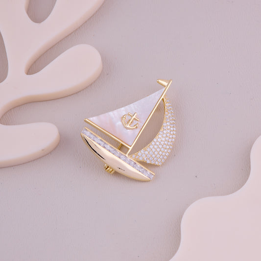 Crystal Sailboat Brooch