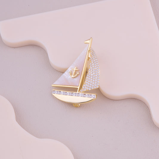 Crystal Sailboat Brooch