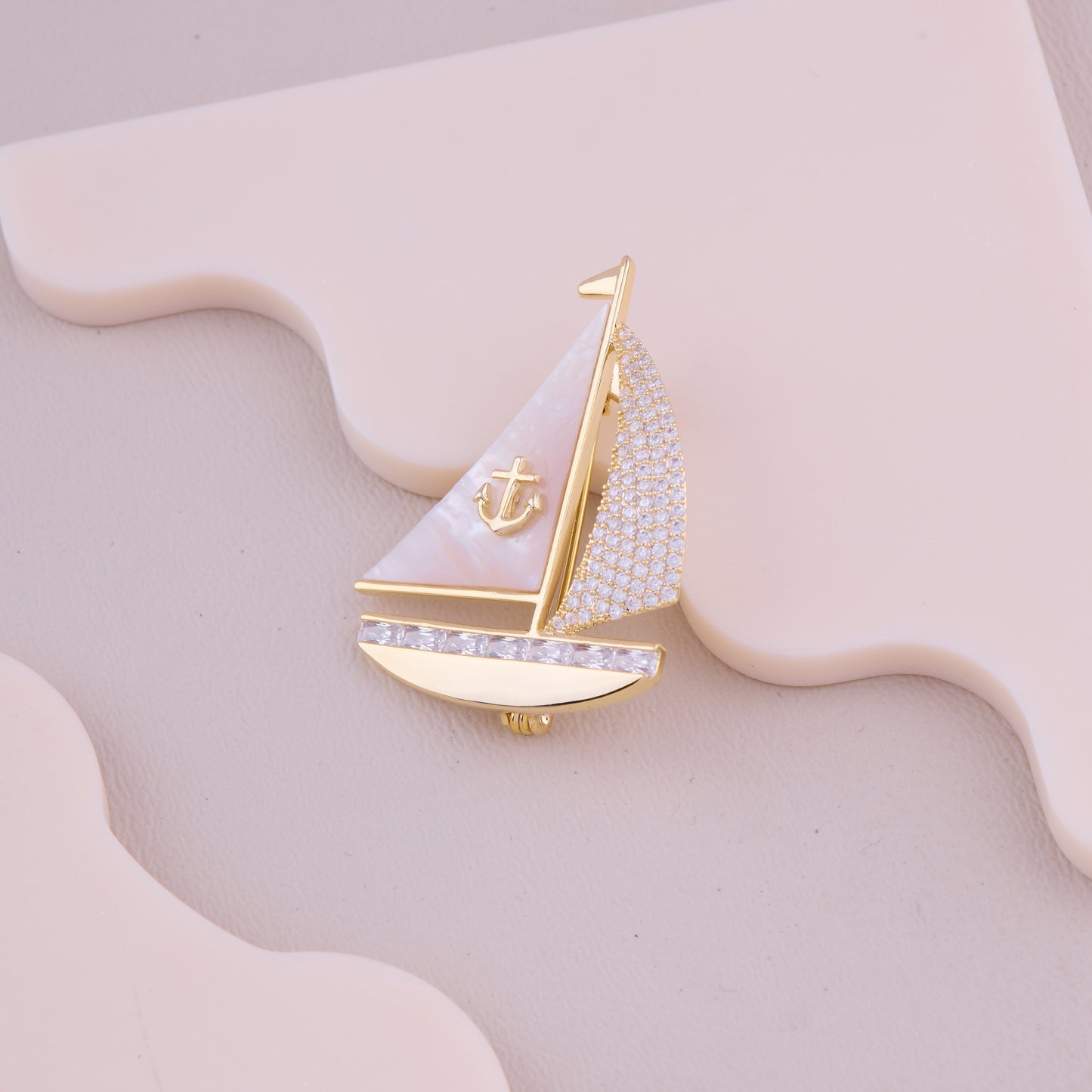 Crystal Sailboat Brooch