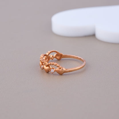 Gold Diamond Ring with Heart-Shaped Design