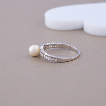 Platinum & Silver Pearl Ring Timeless Elegance