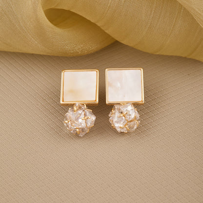Beige & Ivory Crystal Earrings with Bling Effect