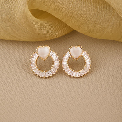 Gold Earrings with Heart-Shaped Stones
