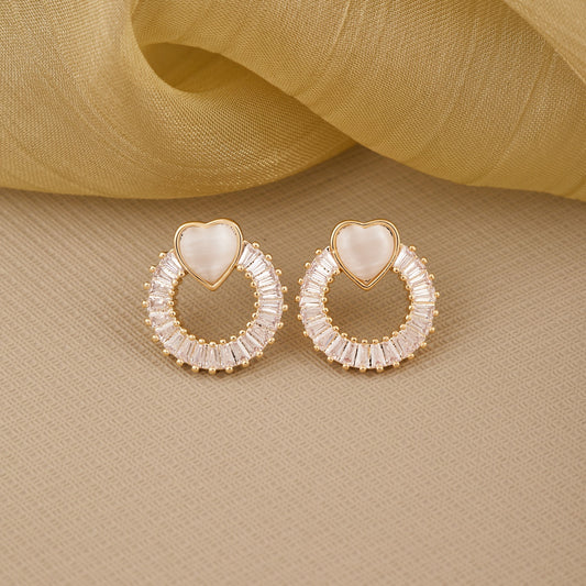 Gold Earrings with Heart-Shaped Stones