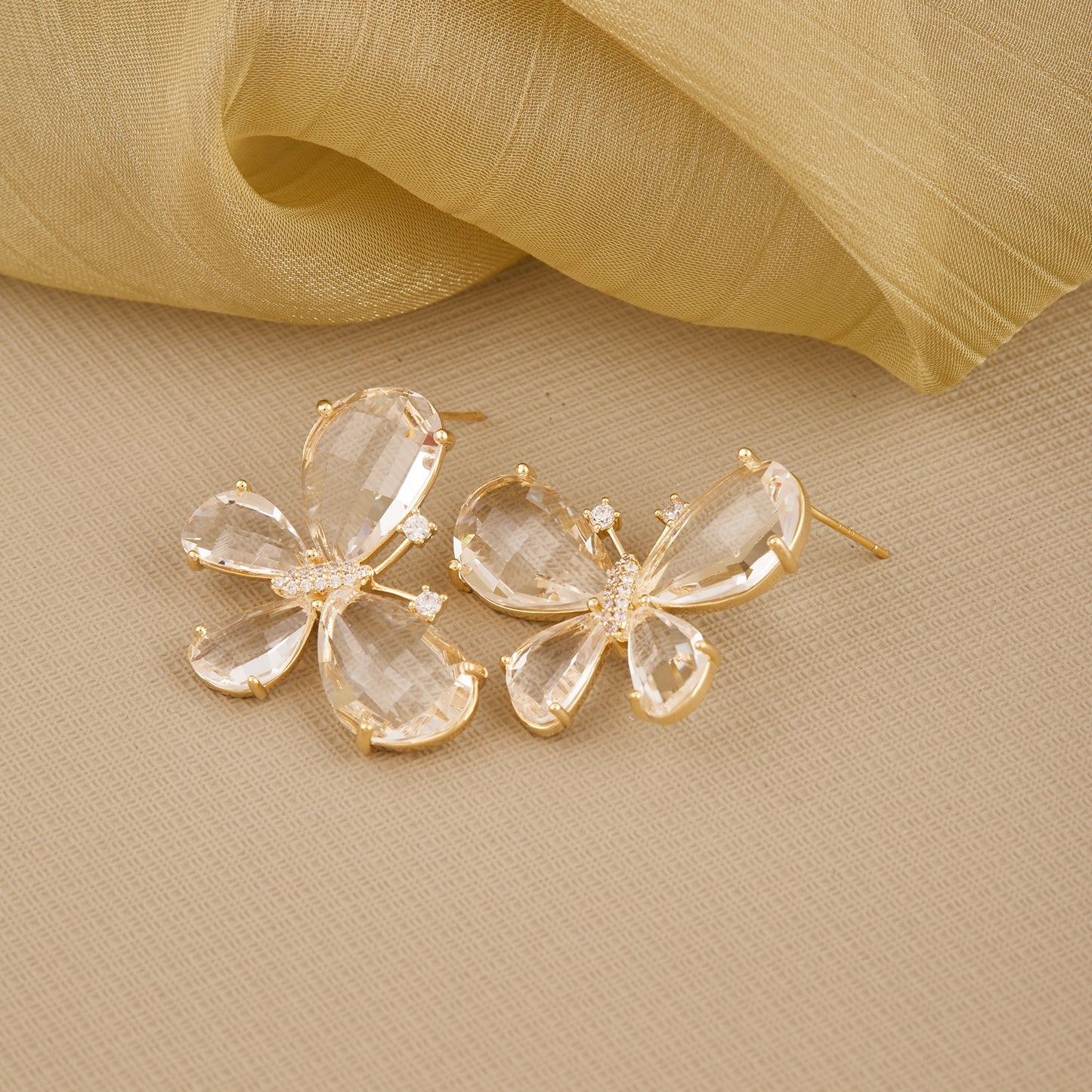 Floral Crystal Earrings — Silver, Pearls & Sparkling Charm