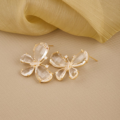 Floral Crystal Earrings — Silver, Pearls & Sparkling Charm