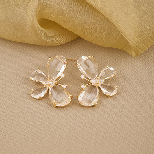 Floral Crystal Earrings — Silver, Pearls & Sparkling Charm