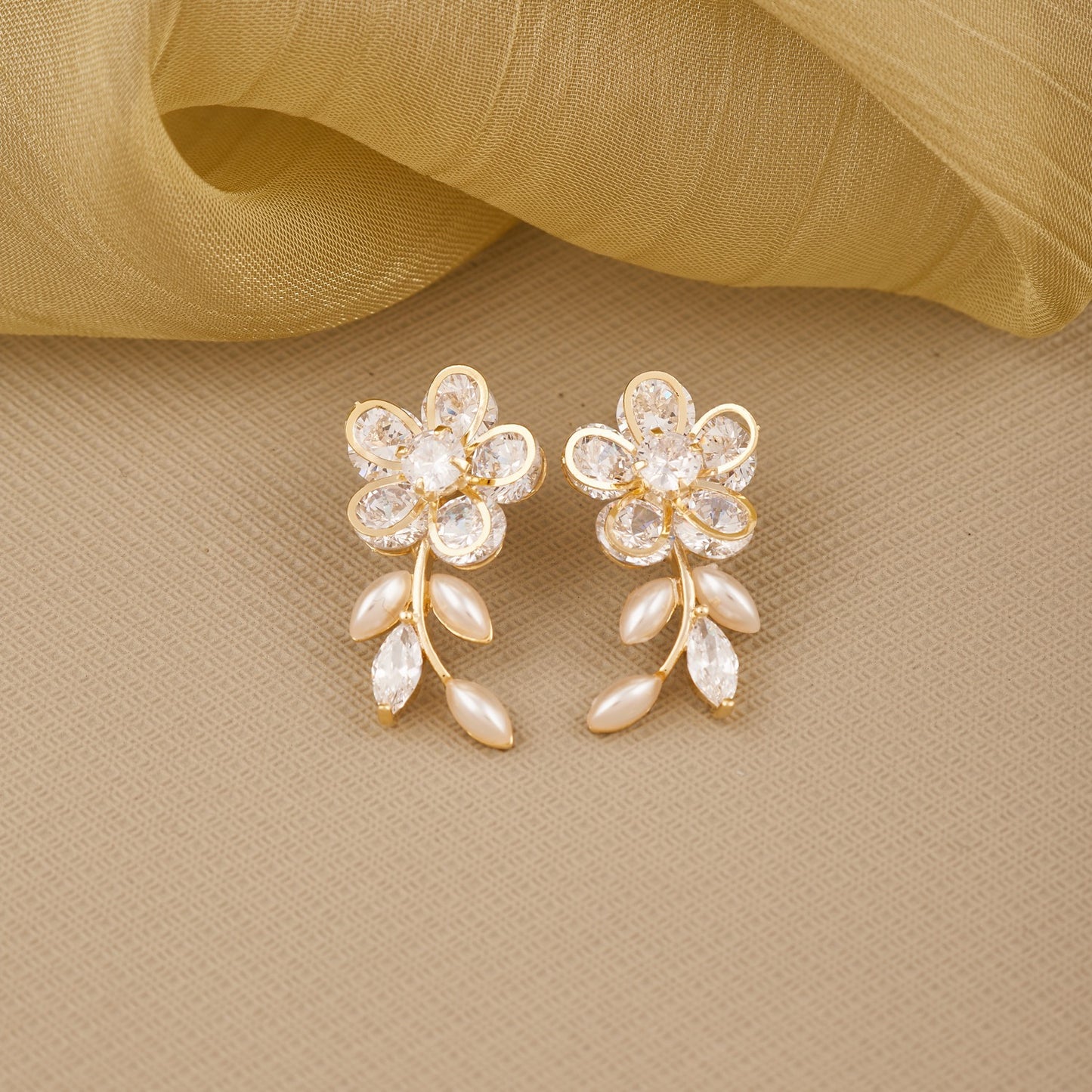 Ivory Floral Earrings Pearls, Crystals & Timeless Craftsmanship