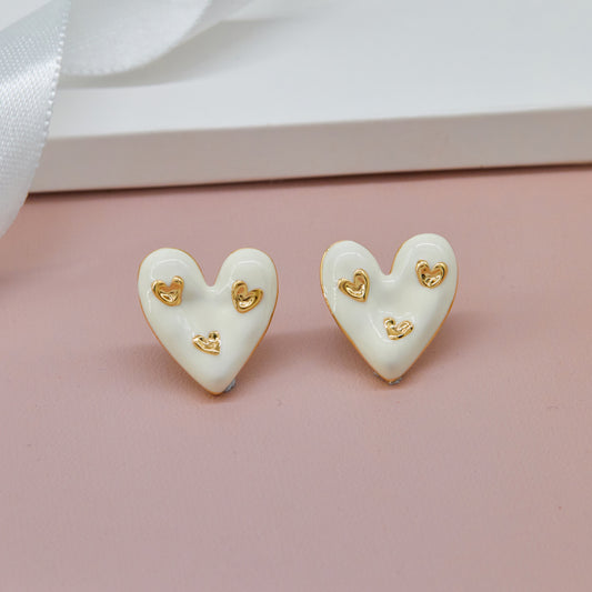 White Heart Earrings Playful Elegance & Charm