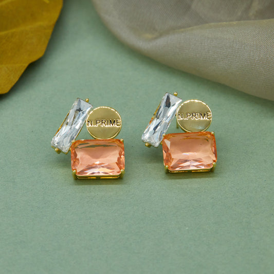 N.PRIME Square Duo Earrings Bold Design, Gemstone Glam