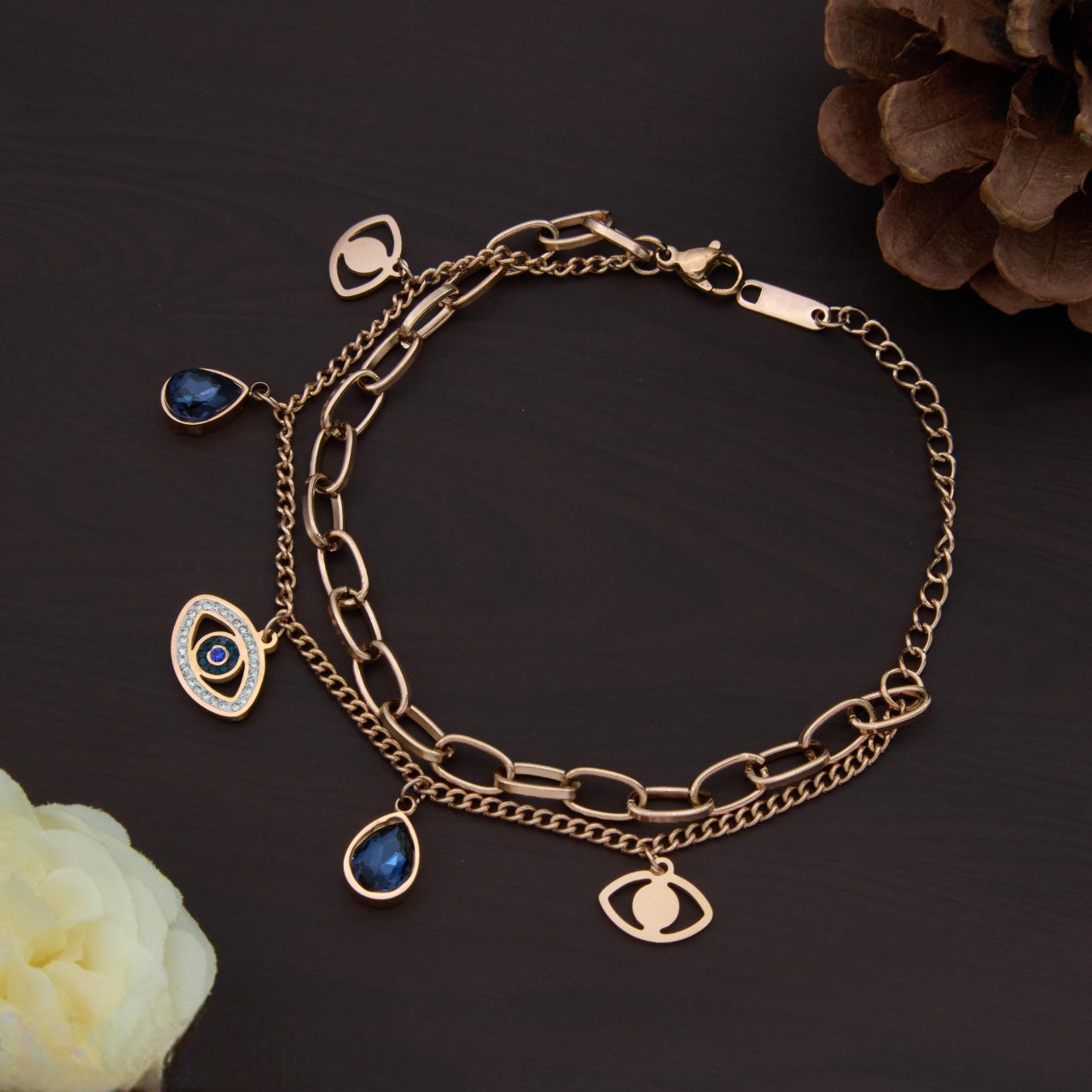 Dual-Layer Evil Eye Charm Bracelet for Women