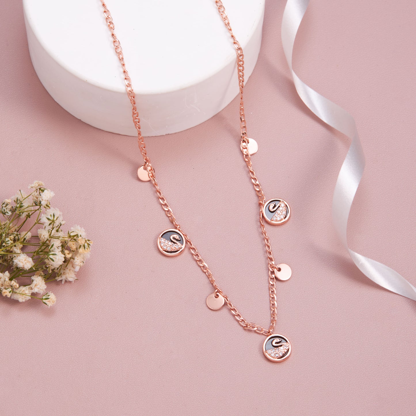 Rose Gold Swan Charm Necklace by GC Premium Jewellery