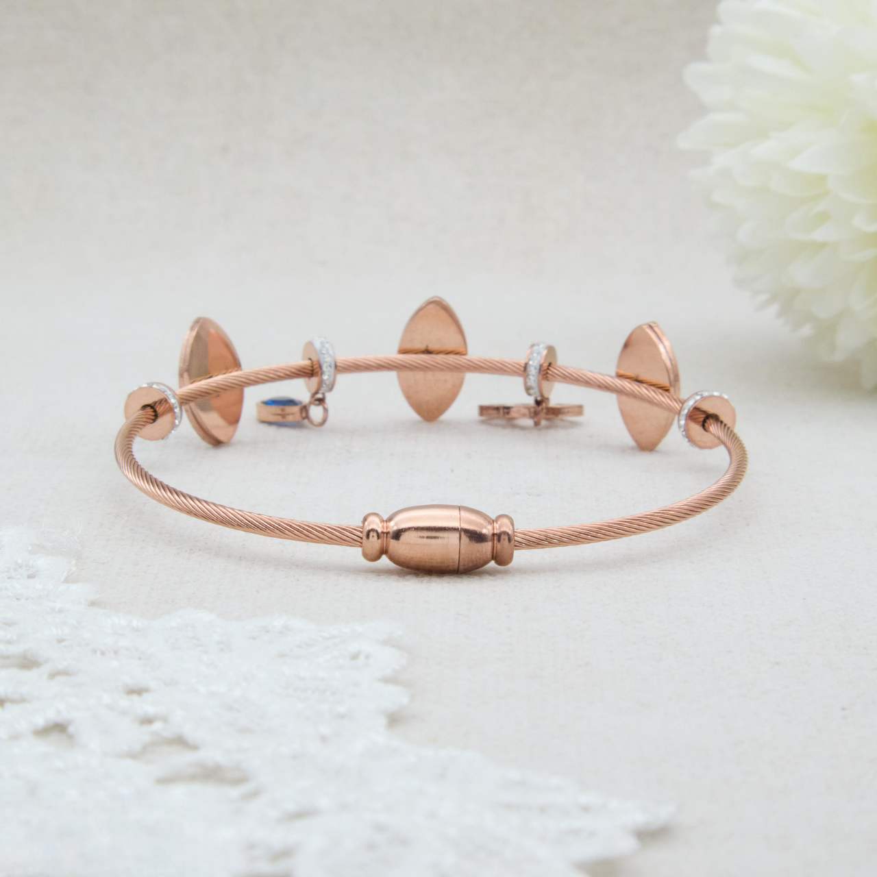 ✨ Rosegold Evil-Eye Charm Bracelet | Anti-Tarnish Premium Designer Magnetic Bracelet with Blue Charm for Girls and Women | Ideal for Special Occasions ✨