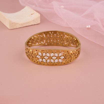 Elegant Gold Floral Cut-Out Bangle with Stone Embellishments