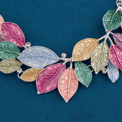Vibrant Multicolor Leaf Necklace Set with Silver Chain