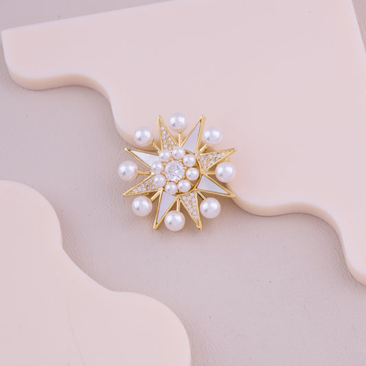 Pearl Starburst Crystal Brooch