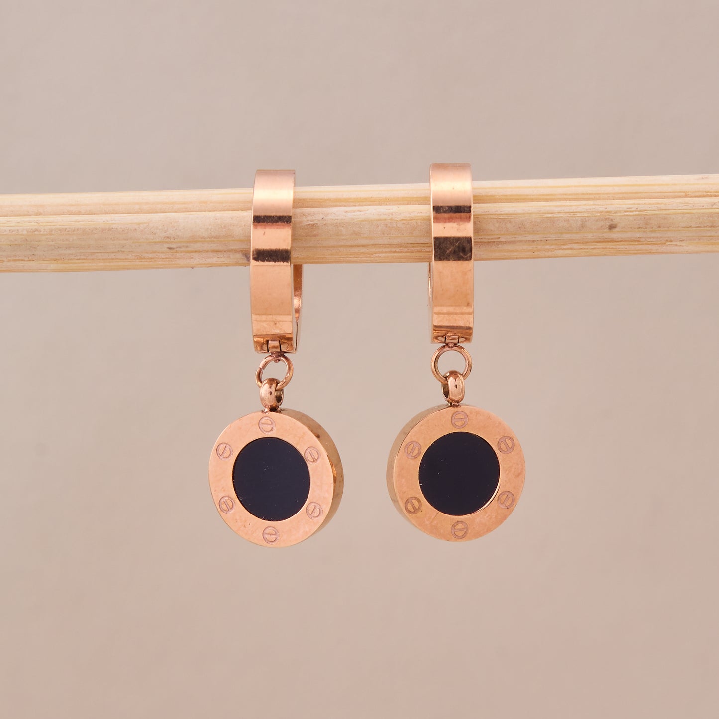 Rose Gold Black Enamel Hoop Earrings
