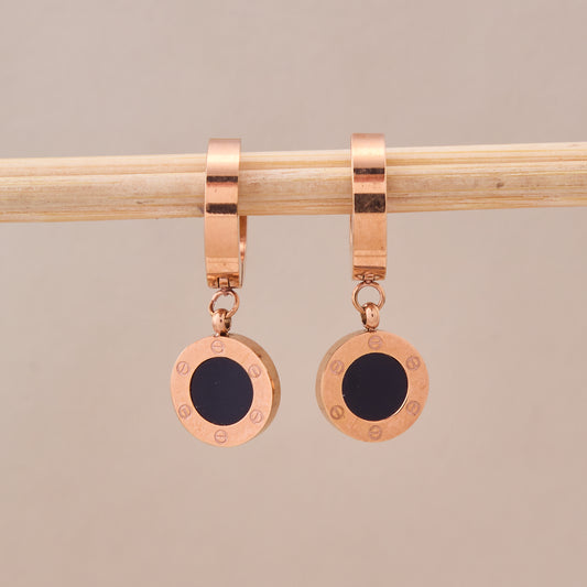 Rose Gold Black Enamel Hoop Earrings