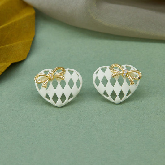 White Enamel Heart Earrings Whimsical & Charming