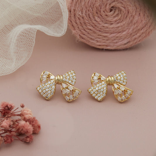 Gold Bow Earrings with Diamonds – Elegant & Playful