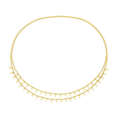 Traditional Golden Beads Waist Hip Chains Kamarband with Pearl Drops Ethnic Waist Chain Saree Vaddanam for Women & Girls