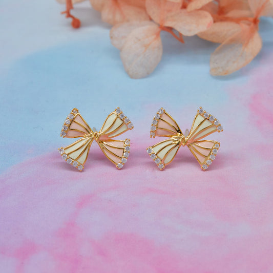 Gold Earrings with Diamonds, Enamel & Floral Elegance