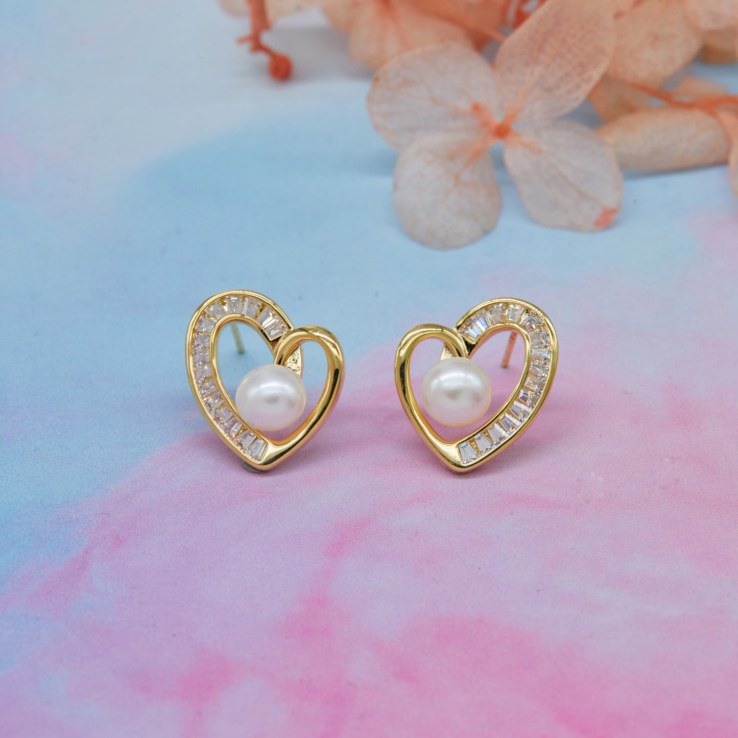 Gold Heart Earrings with Pearls Elegant & Stylish Bling