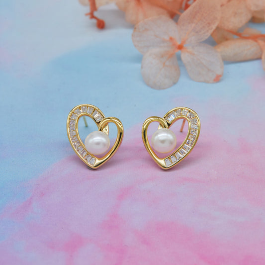 Gold Heart Earrings with Pearls Elegant & Stylish Bling