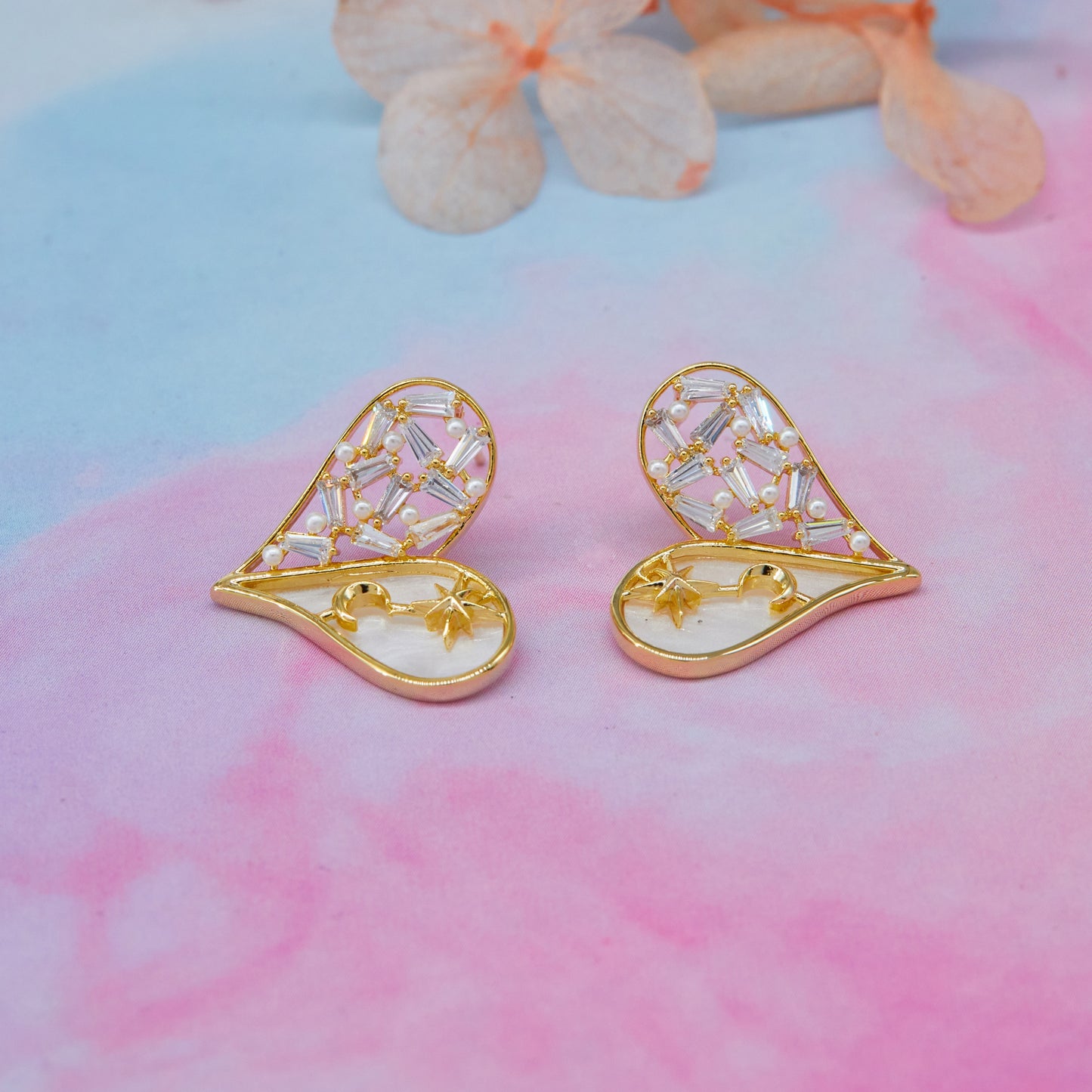 Gold Heart Earrings with Enamel Colorful Charm & Elegance