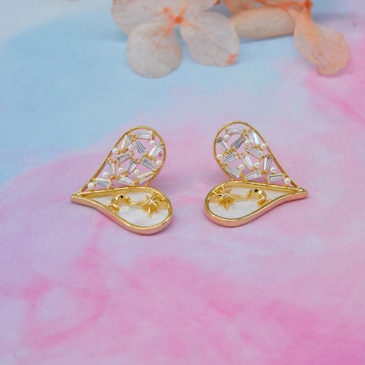 Gold Heart Earrings with Enamel Colorful Charm & Elegance