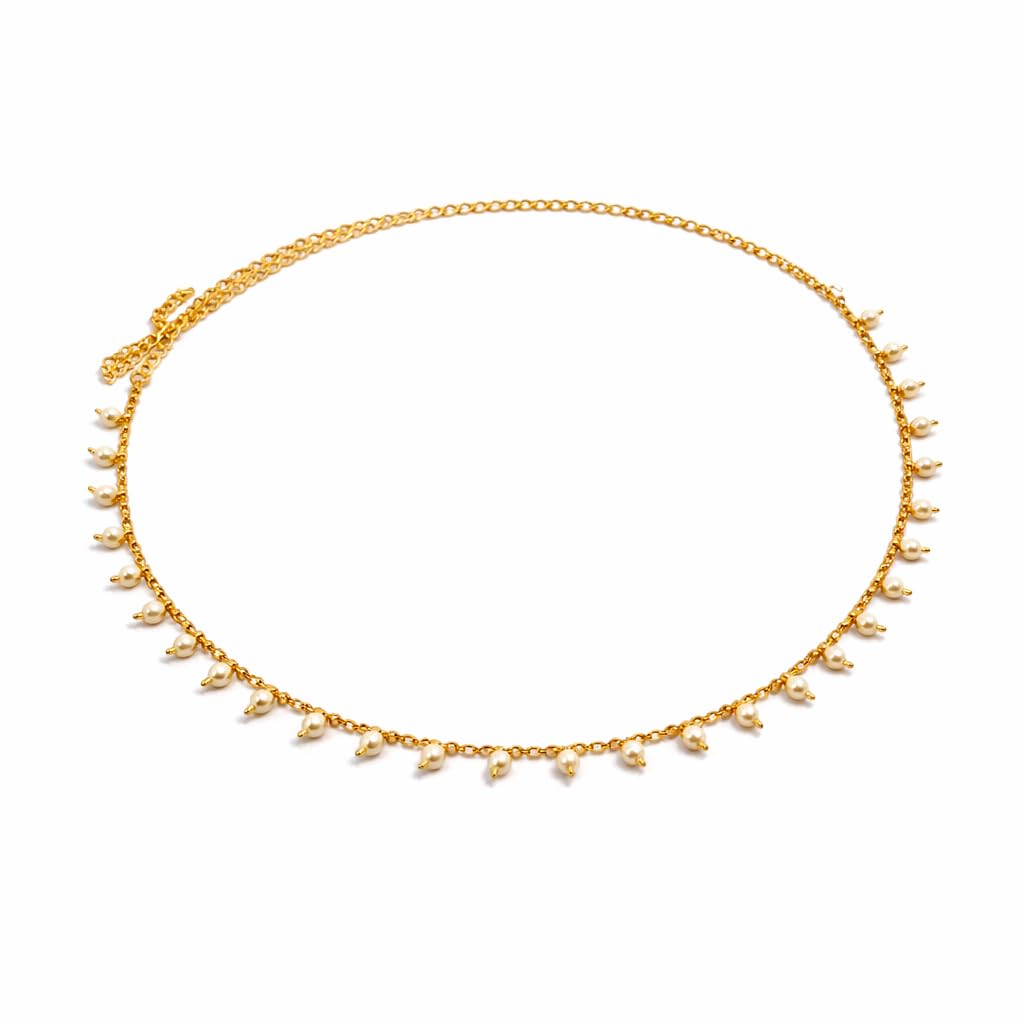 Traditional Golden Beads Waist Hip Chains Kamarband with Pearl Drops Ethnic Waist Chain Saree Vaddanam for Women & Girls