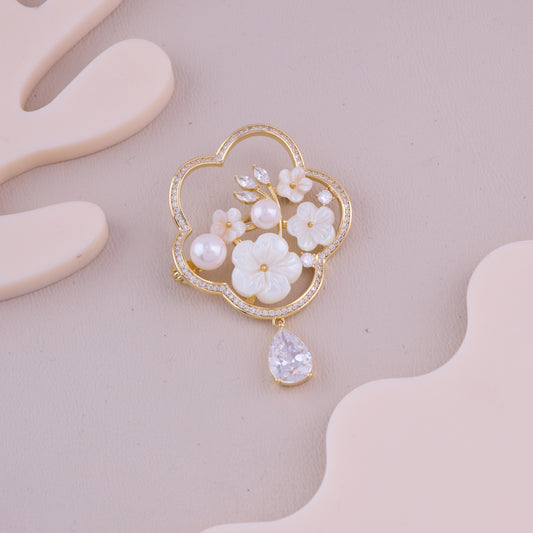 Pearl Flower Drop Brooch