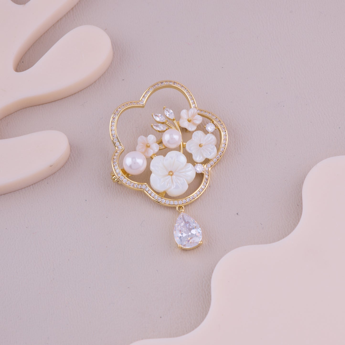 Pearl Flower Drop Brooch