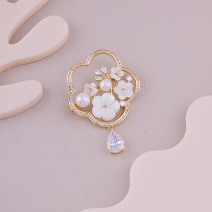 Pearl Flower Drop Brooch