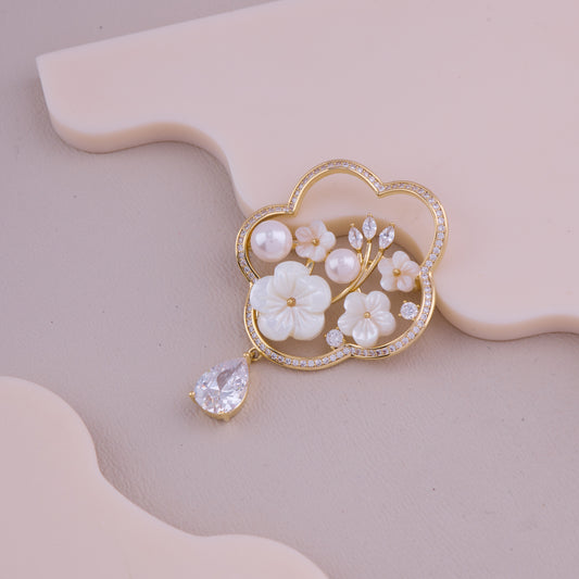 Pearl Flower Drop Brooch