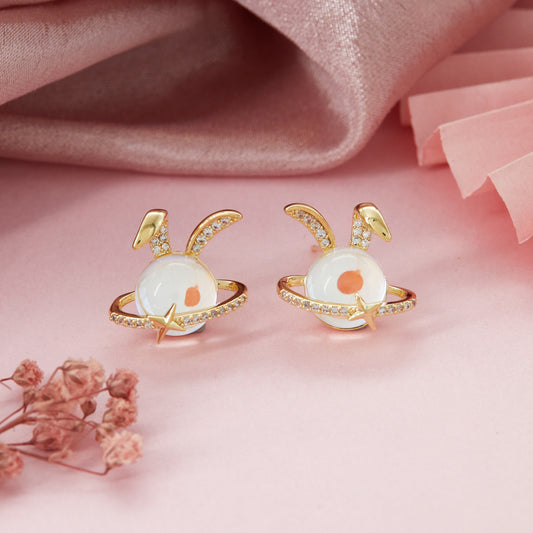 Gold & Diamond Earrings with Rabbit Detail