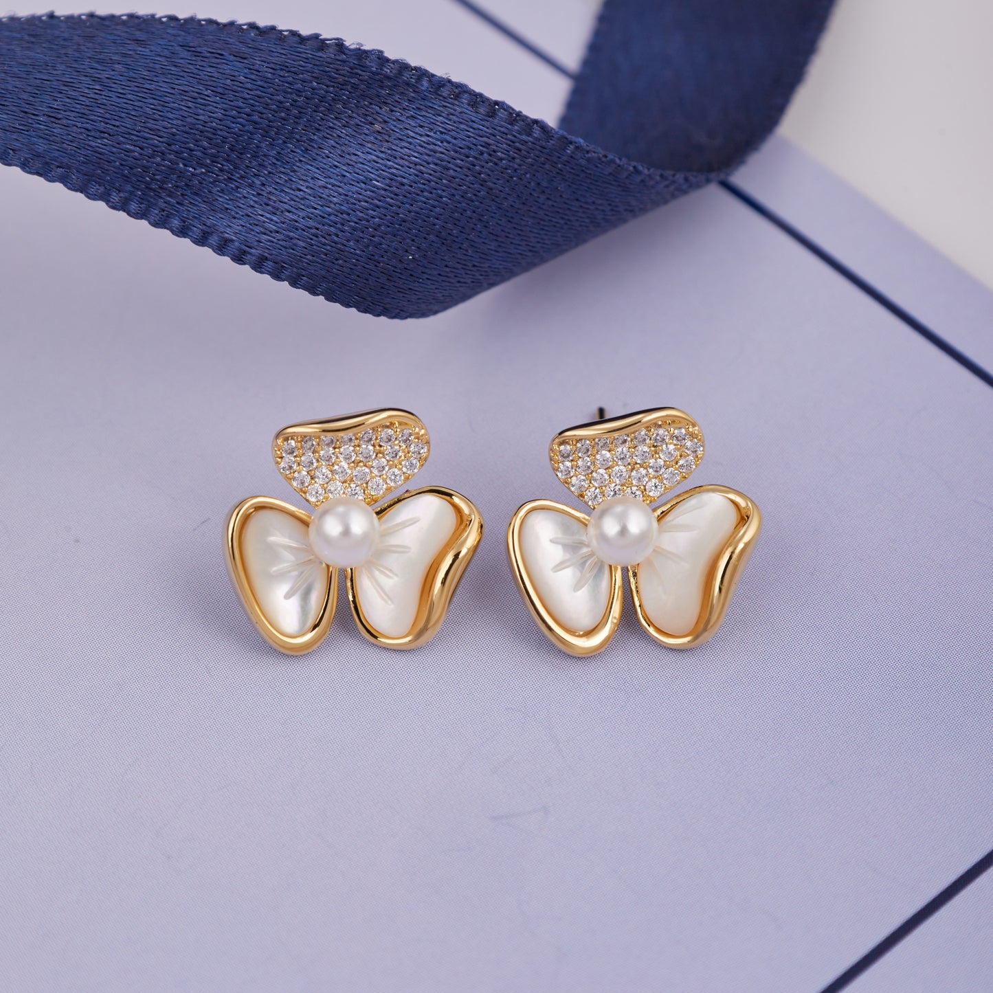 Gold Earrings with Pearls & Diamonds Sophisticated Bling