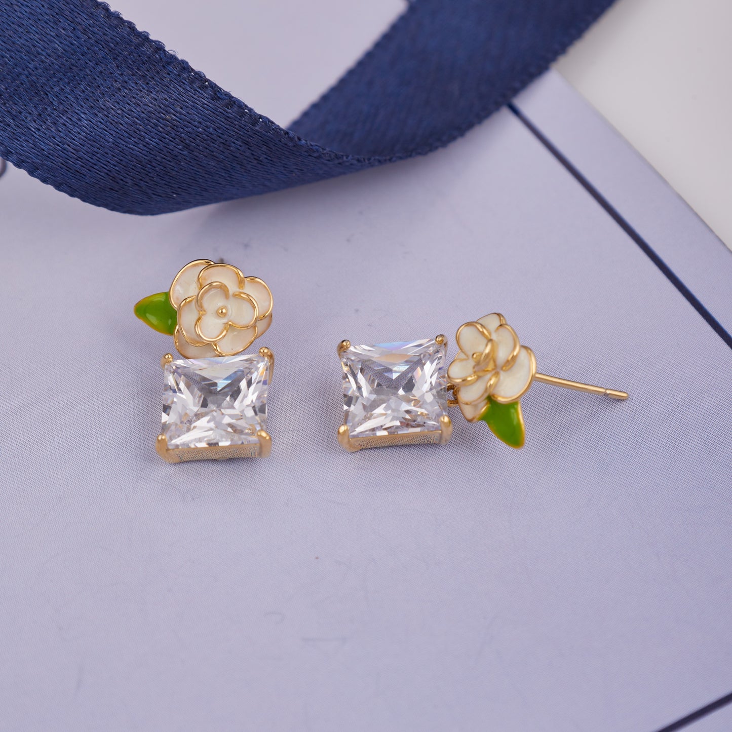 Floral Earrings with Gemstones & Diamonds Elegant Statement Jewelry