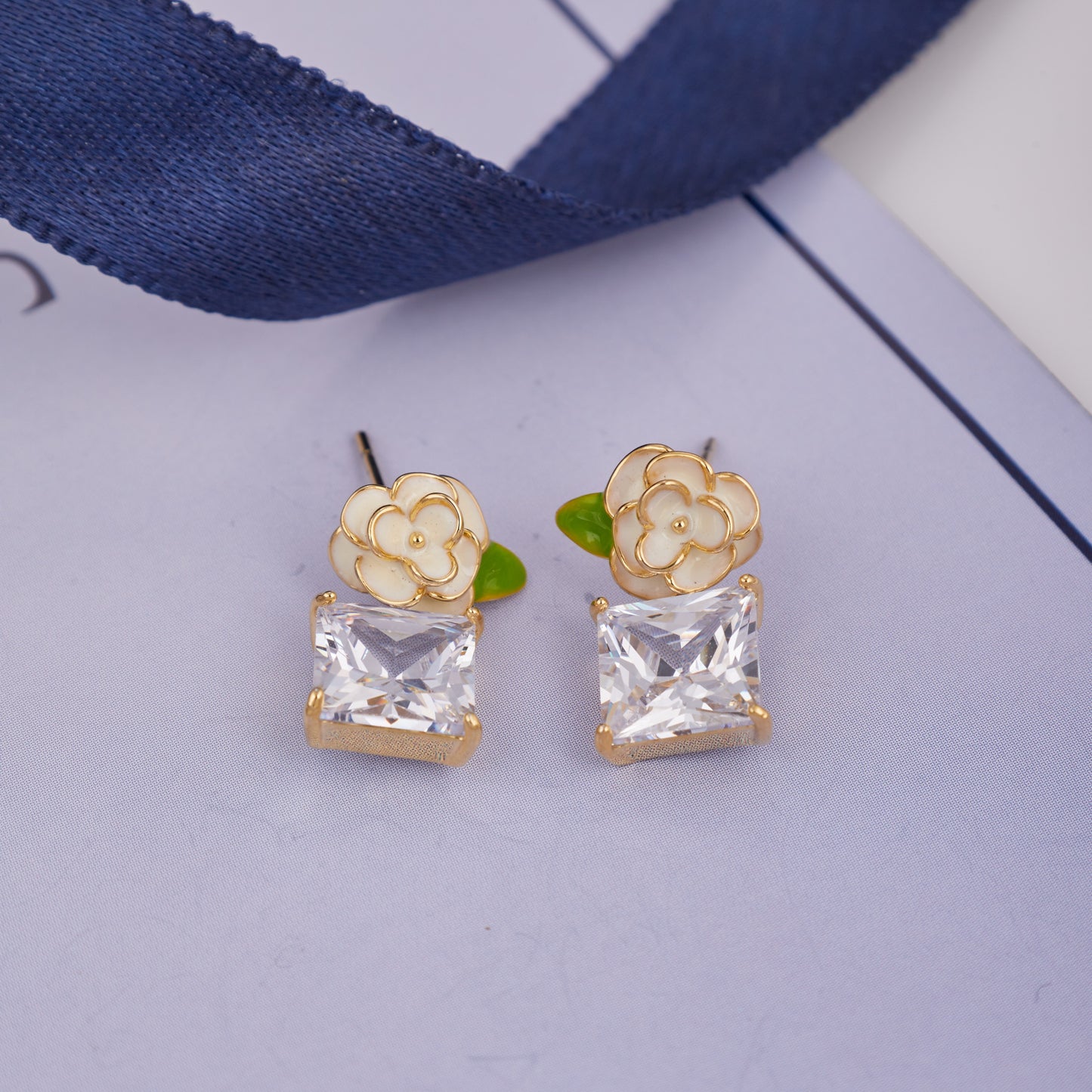 Floral Earrings with Gemstones & Diamonds Elegant Statement Jewelry