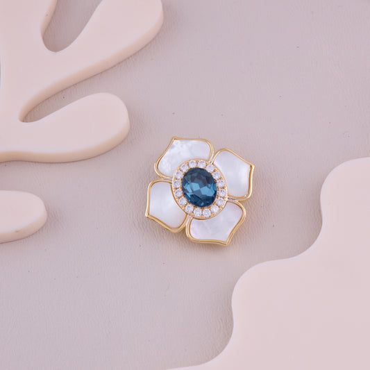 Blue Gem Flower Brooch