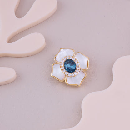 Blue Gem Flower Brooch
