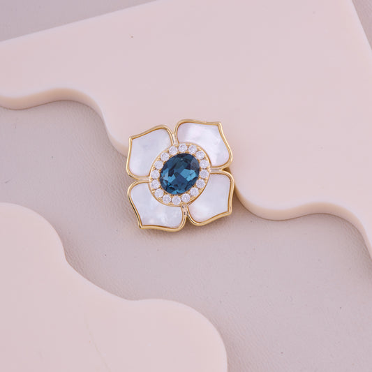 Blue Gem Flower Brooch