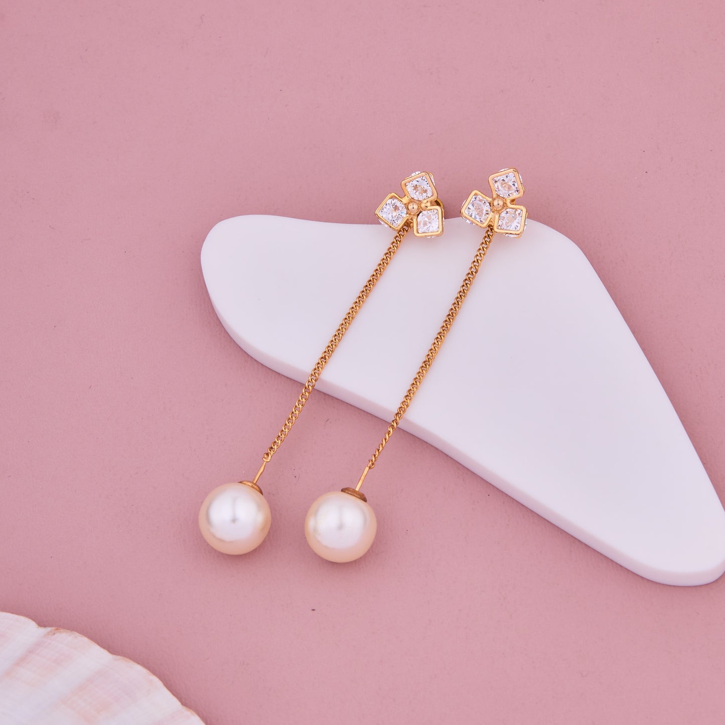 Elegant Pearl & Gold Earrings